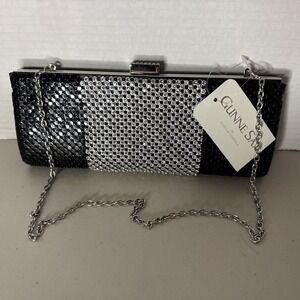 Gunne Sax Jessica McClintock Black Mesh Rhinestone Clutch Evening Bag Kiss Lock‎